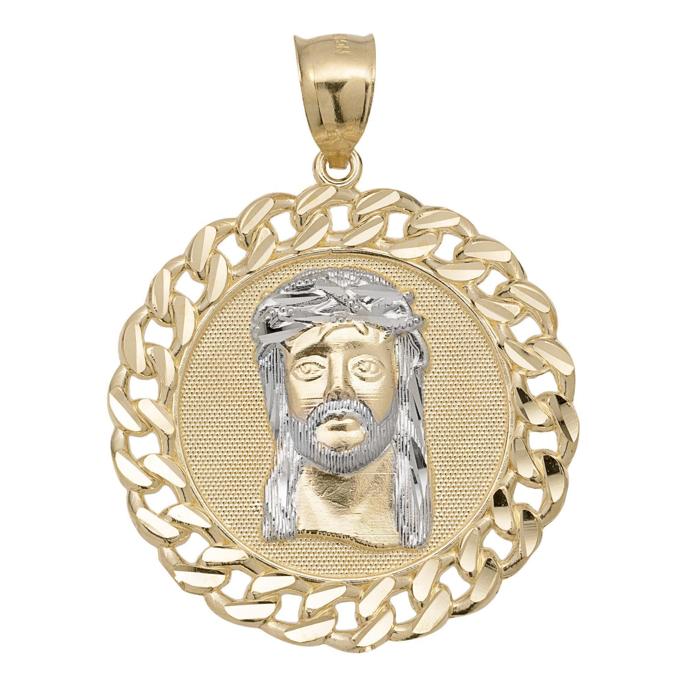 2" Jesus Head Diamond Cut Miami Cuban Link Medallion 10K Yellow Gold - bayamjewelry