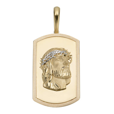 2" Jesus Head Dog Tag Diamond Cut Pendant Solid 10K Yellow Gold - bayamjewelry