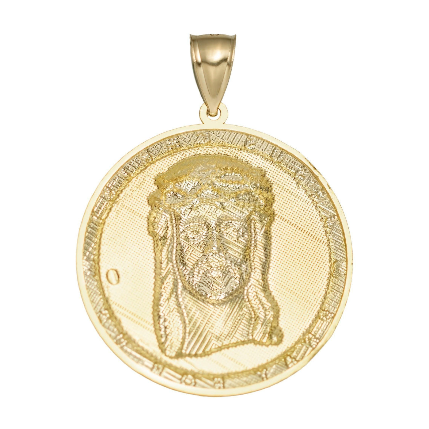 2" Jesus Head Pendant Charm Pray for Us Medallion 10K Solid Yellow Gold - bayamjewelry