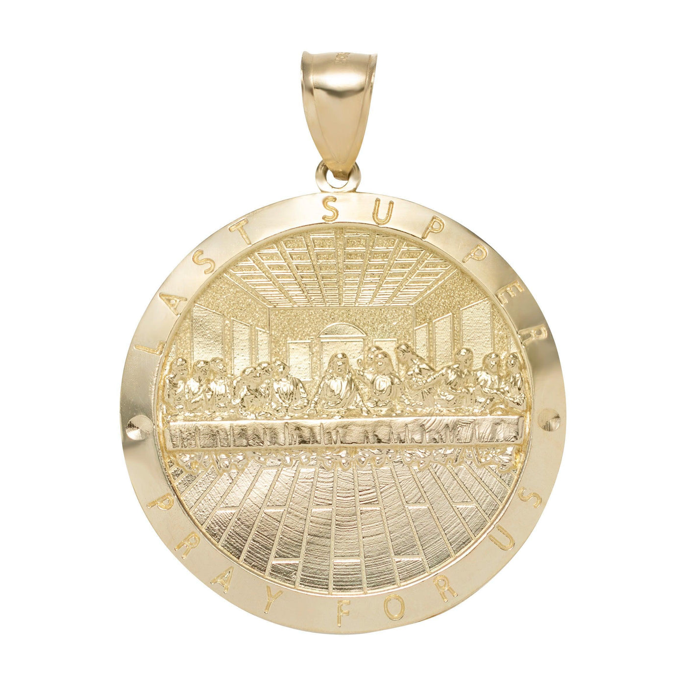 2" Jesus Last Supper Pendant Charm Pray for Us Medallion 10K Yellow Gold - bayamjewelry