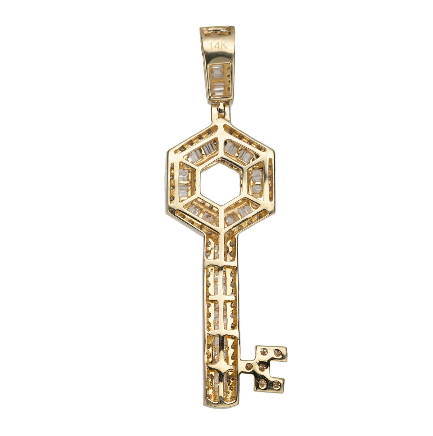 2" Key Diamond Pendant 1.87ct 14K Yellow Gold - bayamjewelry