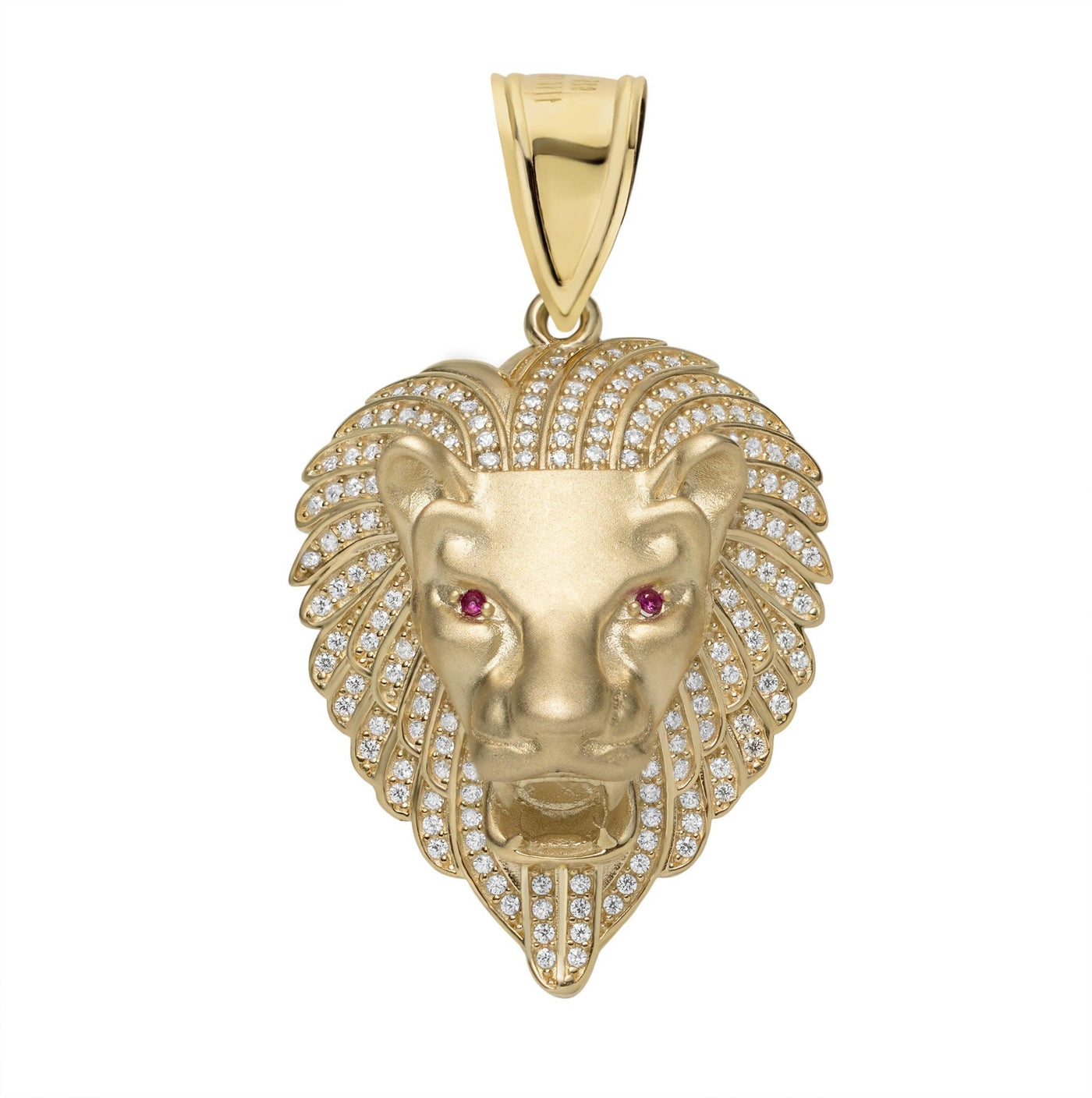 2" Men's Roaring Lion Head CZ Ruby Eyes Charm Pendant SOLID 10K Yellow Gold - bayamjewelry