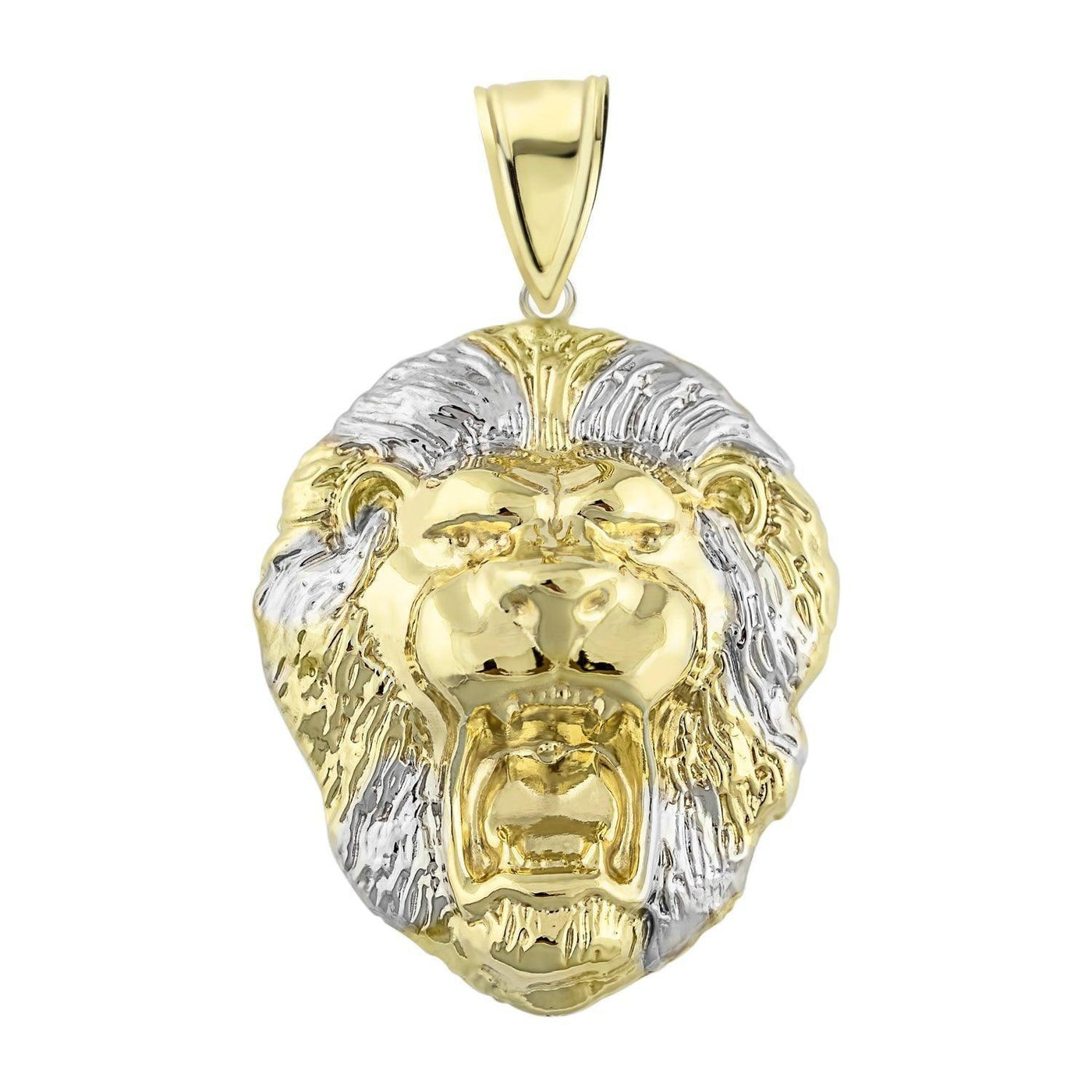 2" Mens Diamond Cut Roaring Lion Head Charm Pendant 10K Gold Two-Tone - bayamjewelry