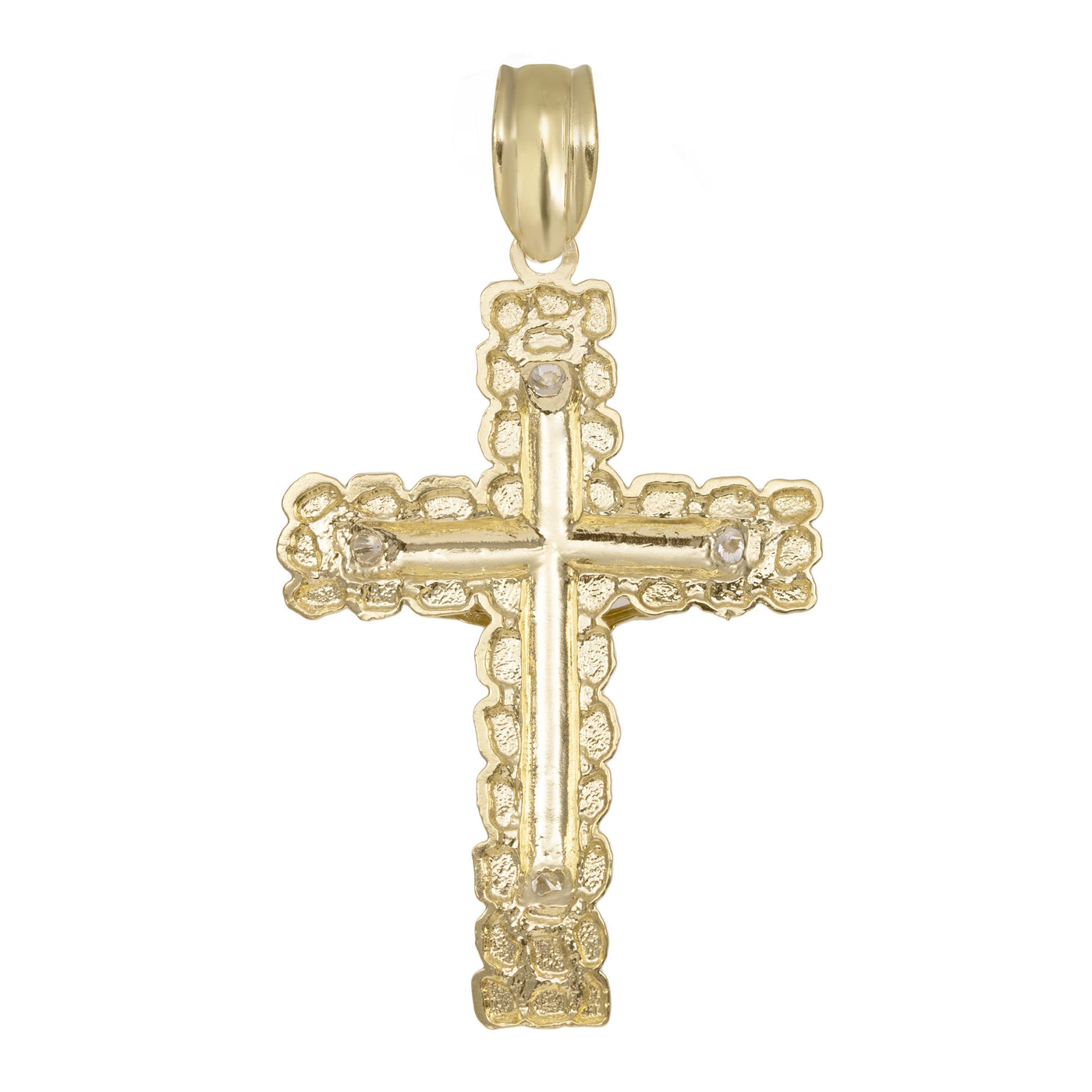2" Nugget Cross Jesus Crucifix Pendant 10K Yellow Gold - bayamjewelry