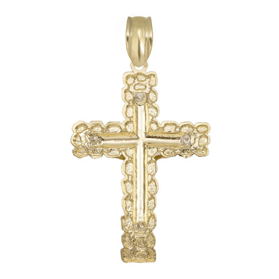 2" Nugget Cross Jesus Crucifix Pendant 10K Yellow Gold - bayamjewelry