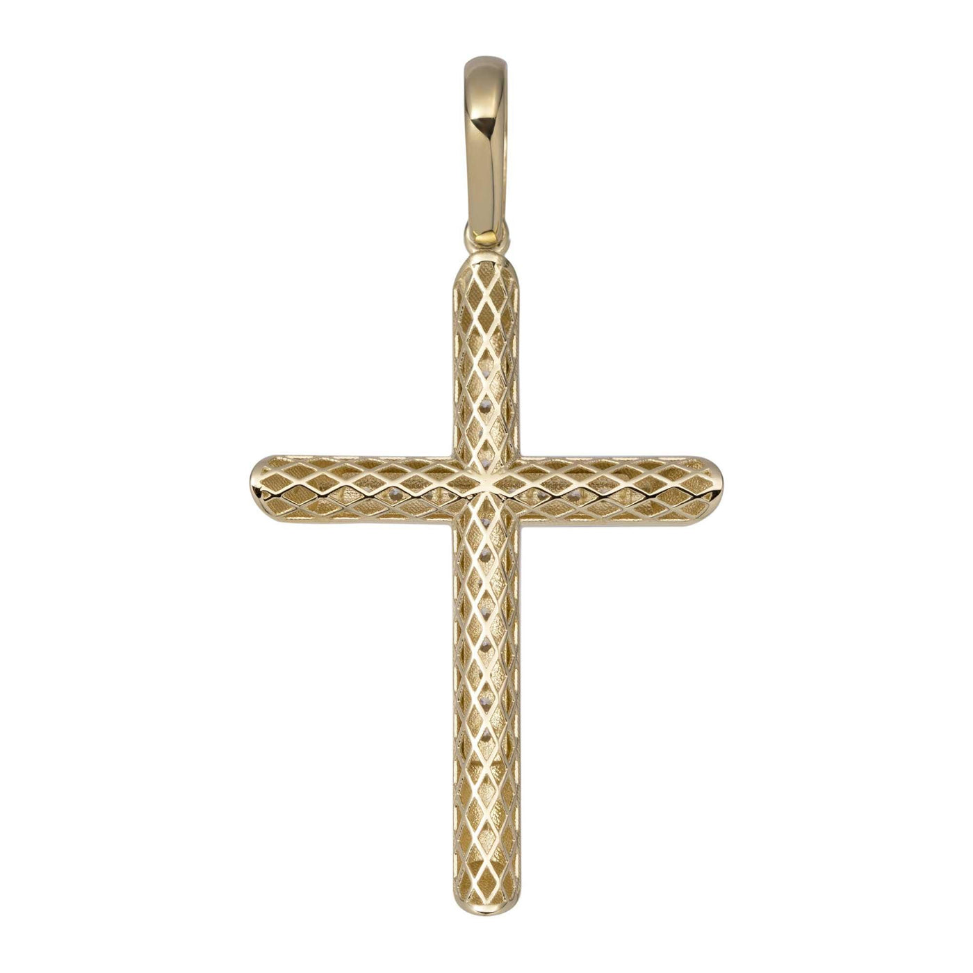 2" Polished CZ Cross Pendant Solid 14K Yellow Gold - bayamjewelry