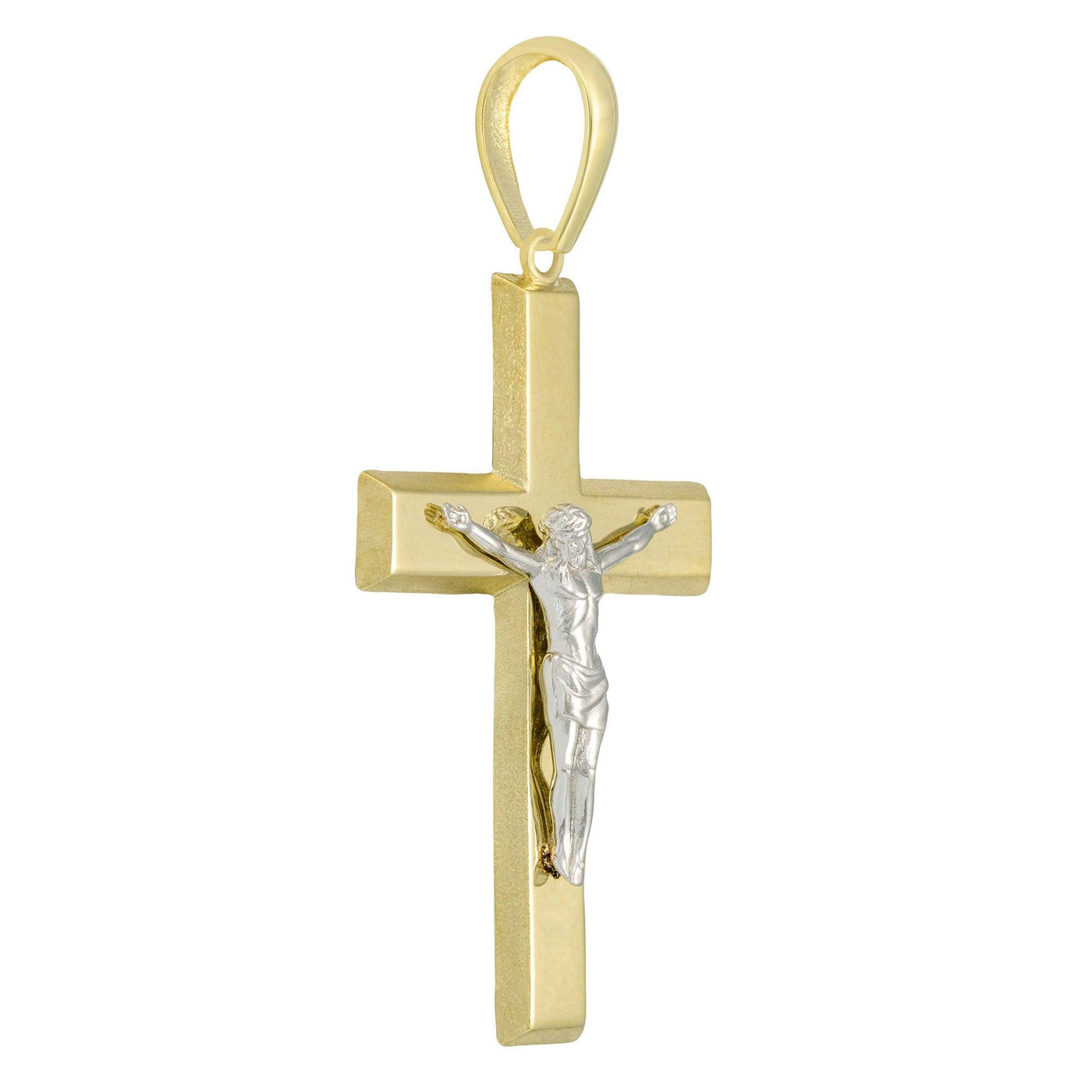2" Polished Jesus Crucifix Cross Pendant Solid 14K Yellow Gold - bayamjewelry