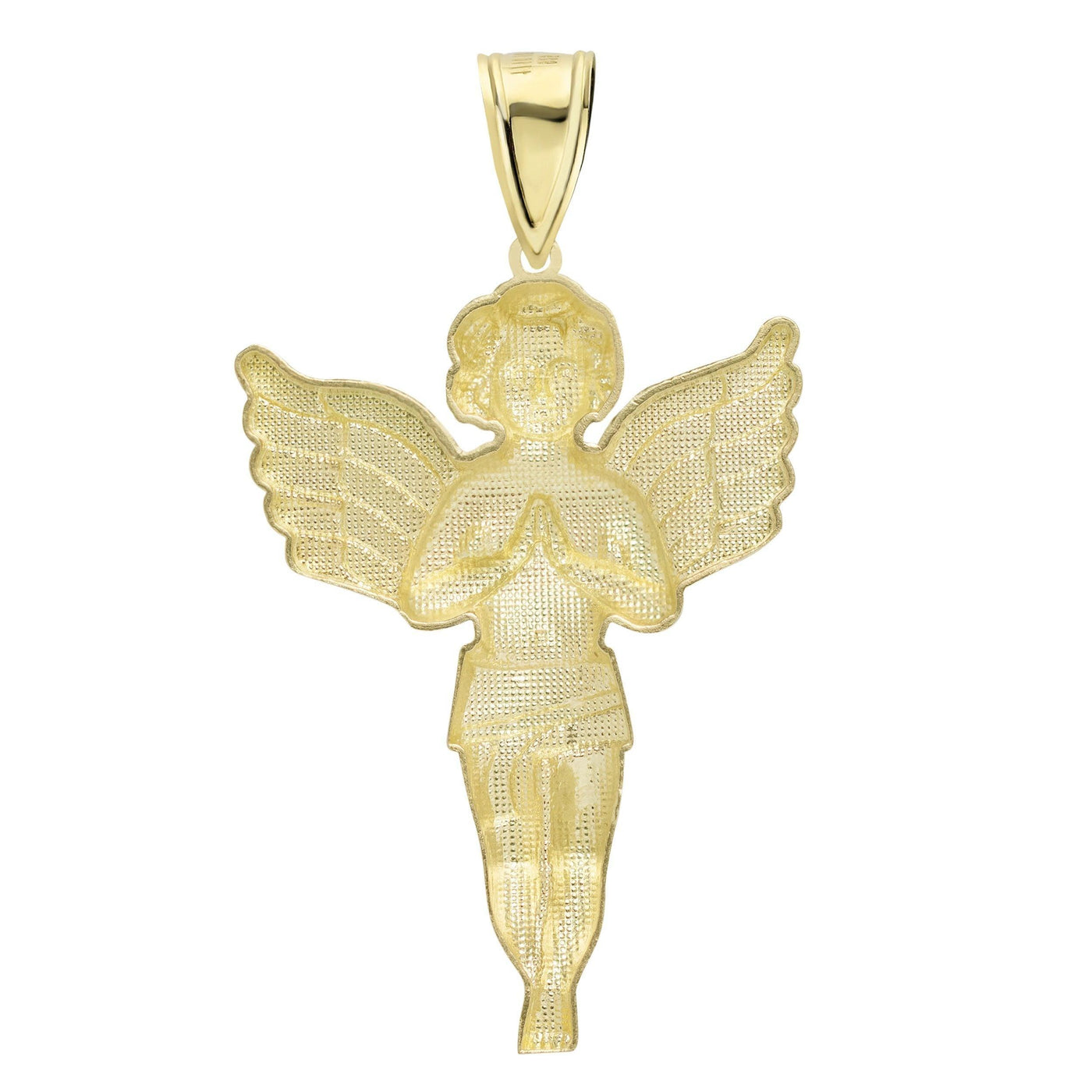 2" Praying Baby Angel Diamond Cut Pendant Solid 10K Yellow Gold - bayamjewelry