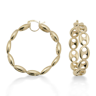 2" Puffed Gucci Link Hoop Earrings 10K Yellow Gold - bayamjewelry