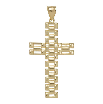 2" Rlx Railroad Cross Textured Pendant 10K Yellow Gold - bayamjewelry
