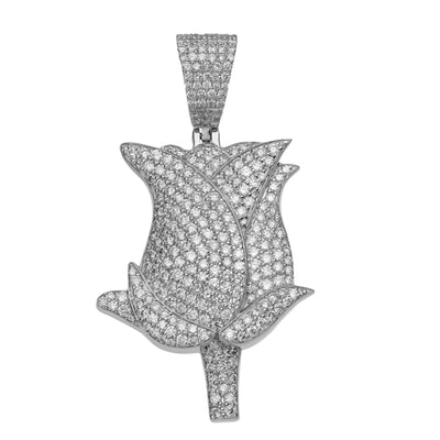 2" Rose Diamond Pendant 3.55ct 14K White Gold - bayamjewelry