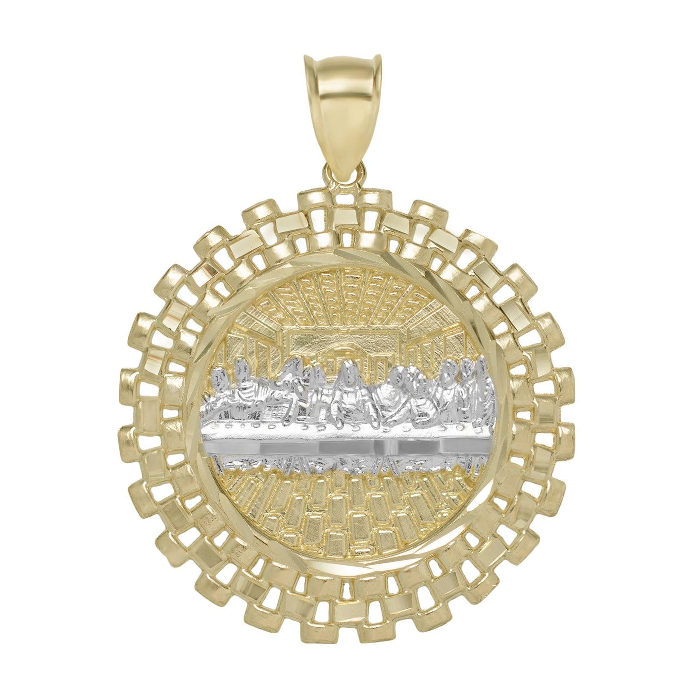 2" Round Rlx Railroad The Last Supper Medallion Pendant 10K Yellow Gold - bayamjewelry