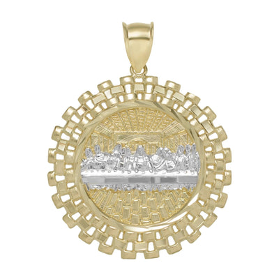 2" Round Rlx Railroad The Last Supper Medallion Pendant 10K Yellow Gold - bayamjewelry