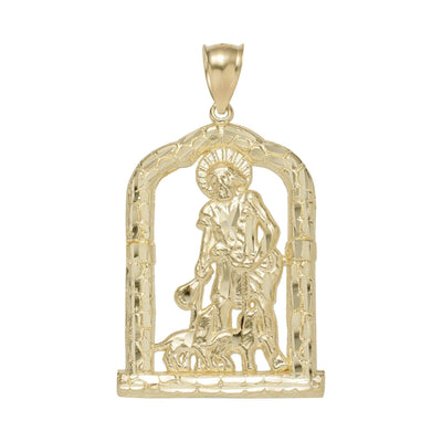 2" Saint Lazarus Textured Religious Charm Pendant 10K Yellow Gold - bayamjewelry