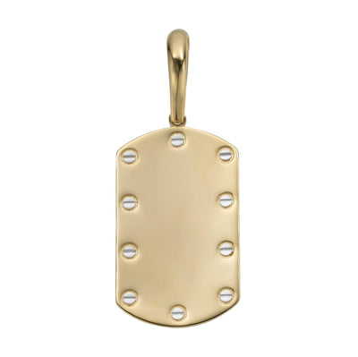 2" Screw Link Dog Tag Pendant Solid 10K Yellow Gold - bayamjewelry
