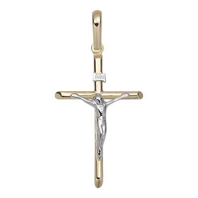 2" Shiny INRI Jesus Cross Crucifix Pendant 14K Yellow Gold - bayamjewelry