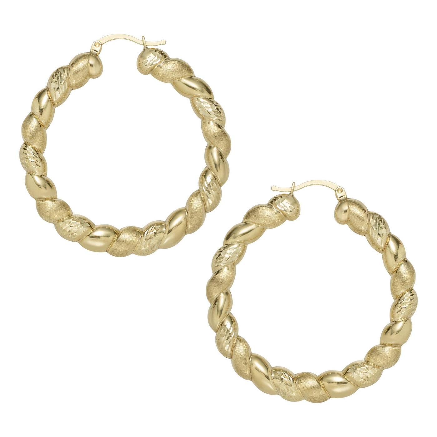 2" Textured Twisted Hoop Earrings 10K Yellow Gold - bayamjewelry
