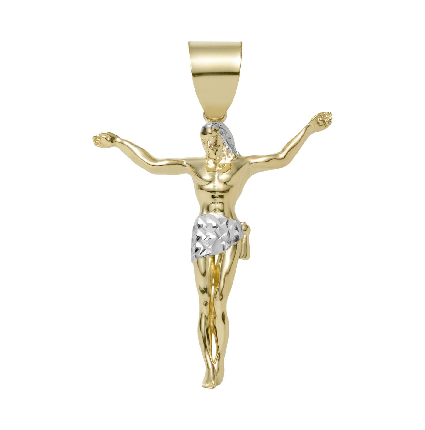 2" Two Tone Textured Jesus Charm Pendant 10K Yellow Gold - bayamjewelry