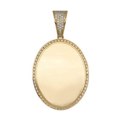 CZ Framed Oval Medallion Picture Memory Pendant 10K Yellow Gold