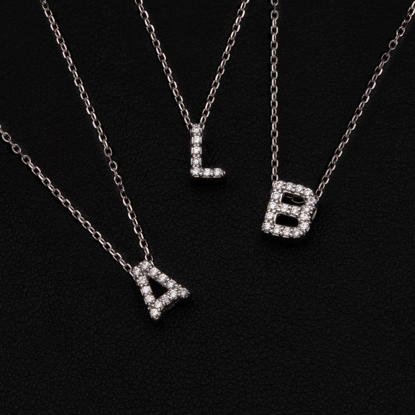 1/4" Round-Cut Diamond Initial Pendant Necklace 14K White Gold