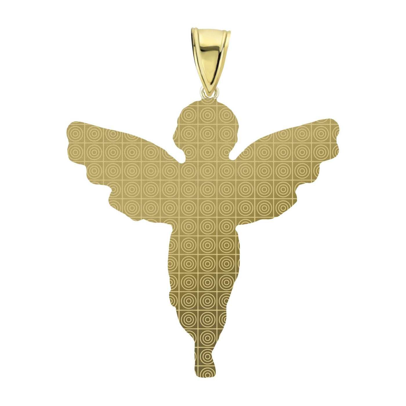 3 1/2" Angel Diamond Cut Charm Pendant Two-Tone 10K Yellow Gold - bayamjewelry