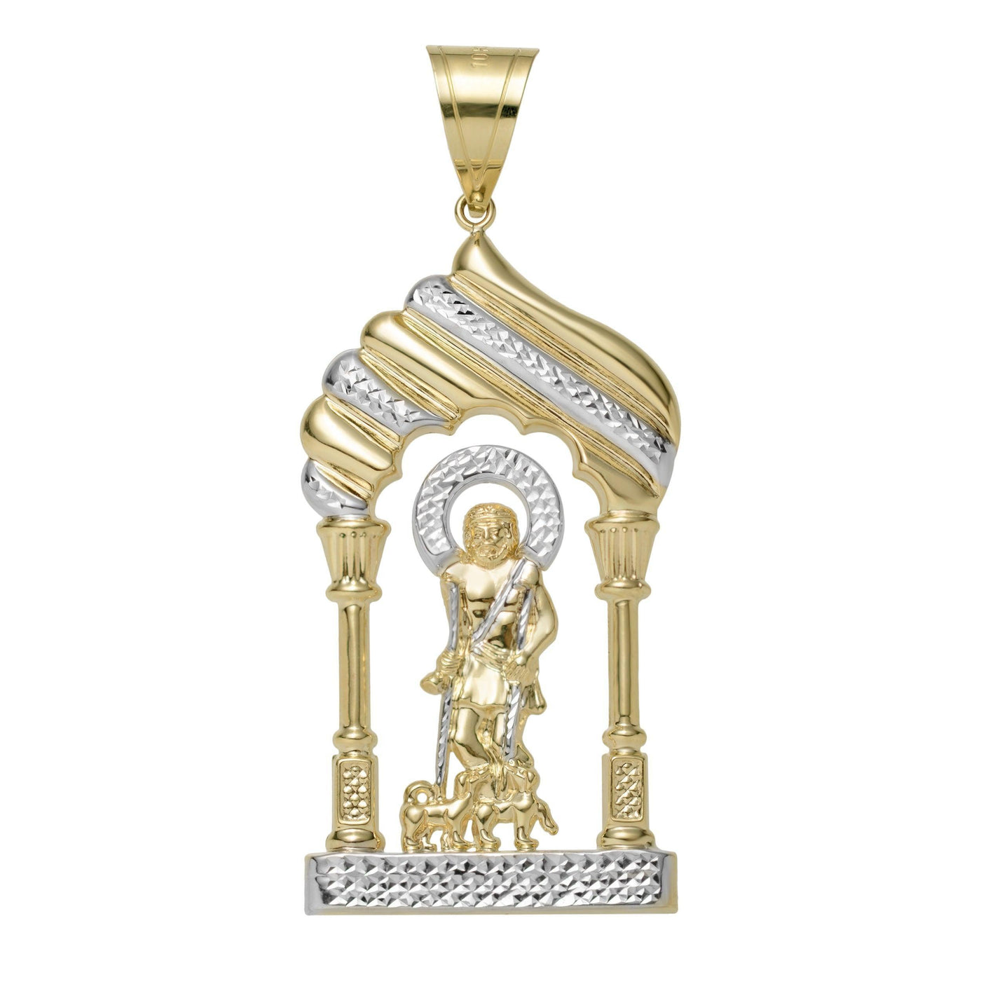 3 1/2" Saint Lazarus Textured Open Charm Pendant 10K Yellow Gold - bayamjewelry