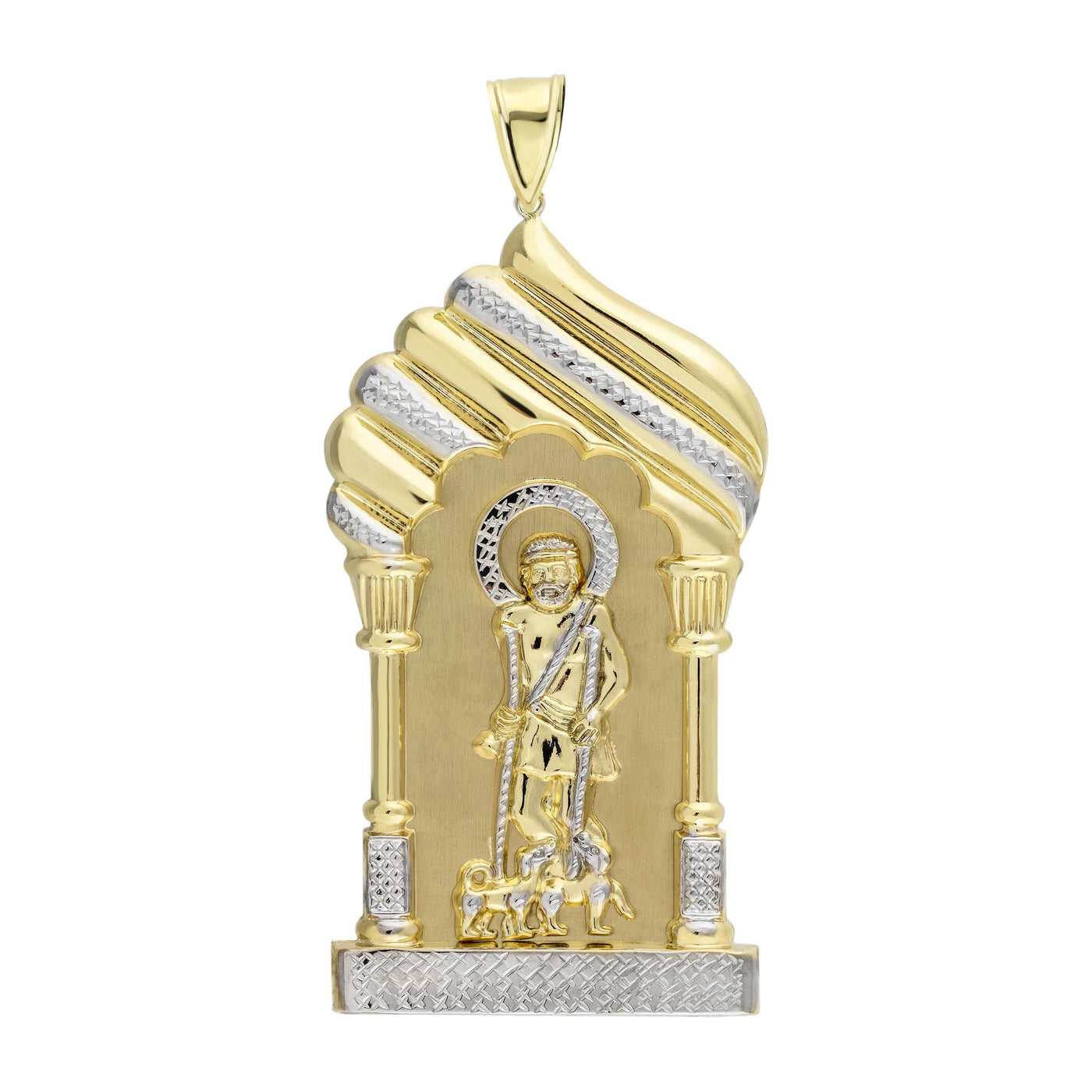 3 1/4" Saint Lazarus Jesus Pendant Diamond Cut 10K Yellow Gold - bayamjewelry