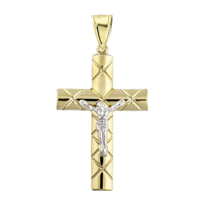 3.25" Cross Jesus Crucifix Pendant Charm Diamond Cut 10K Yellow Gold - bayamjewelry