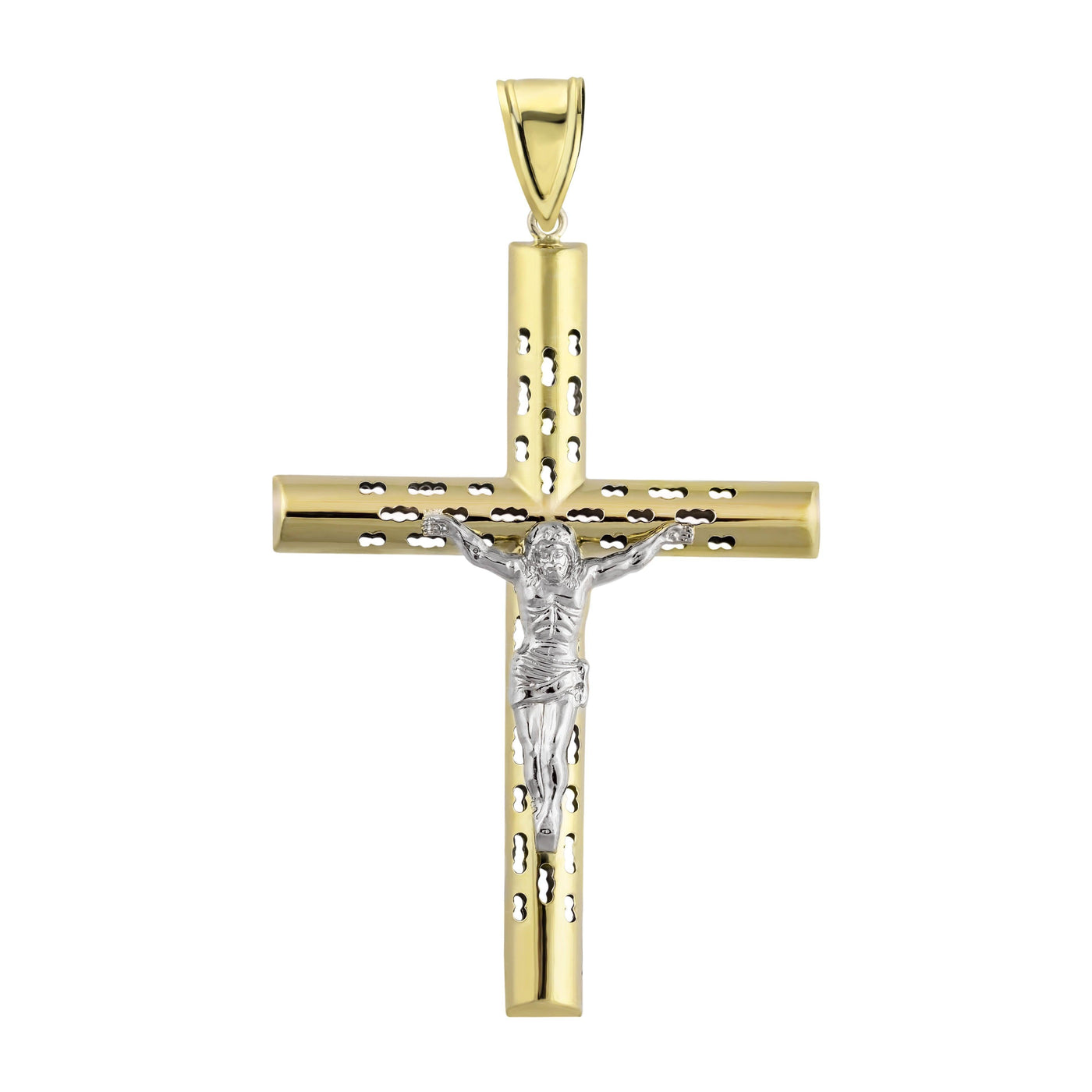 3.25" Huge Jesus Christ Crucifix Cross Pendant Charm 10K Yellow Gold - bayamjewelry