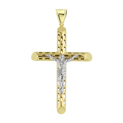 3.25" Huge Jesus Crucifix Cross Filigree Pendant 10K Yellow Gold - bayamjewelry