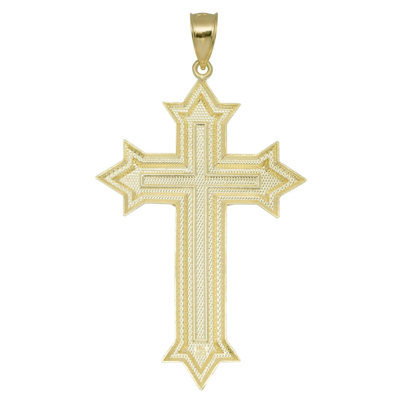 3 3/4" Diamond-Cut Jesus Cross Crucifix Pendant Solid 10K Yellow Gold - bayamjewelry