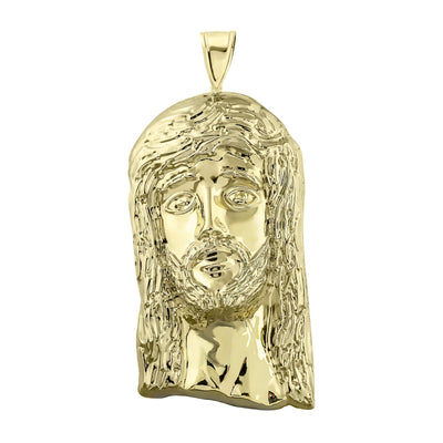 3 3/4" Huge Men's Diamond Cut Jesus Head Charm Pendant 10K Yellow Gold - bayamjewelry