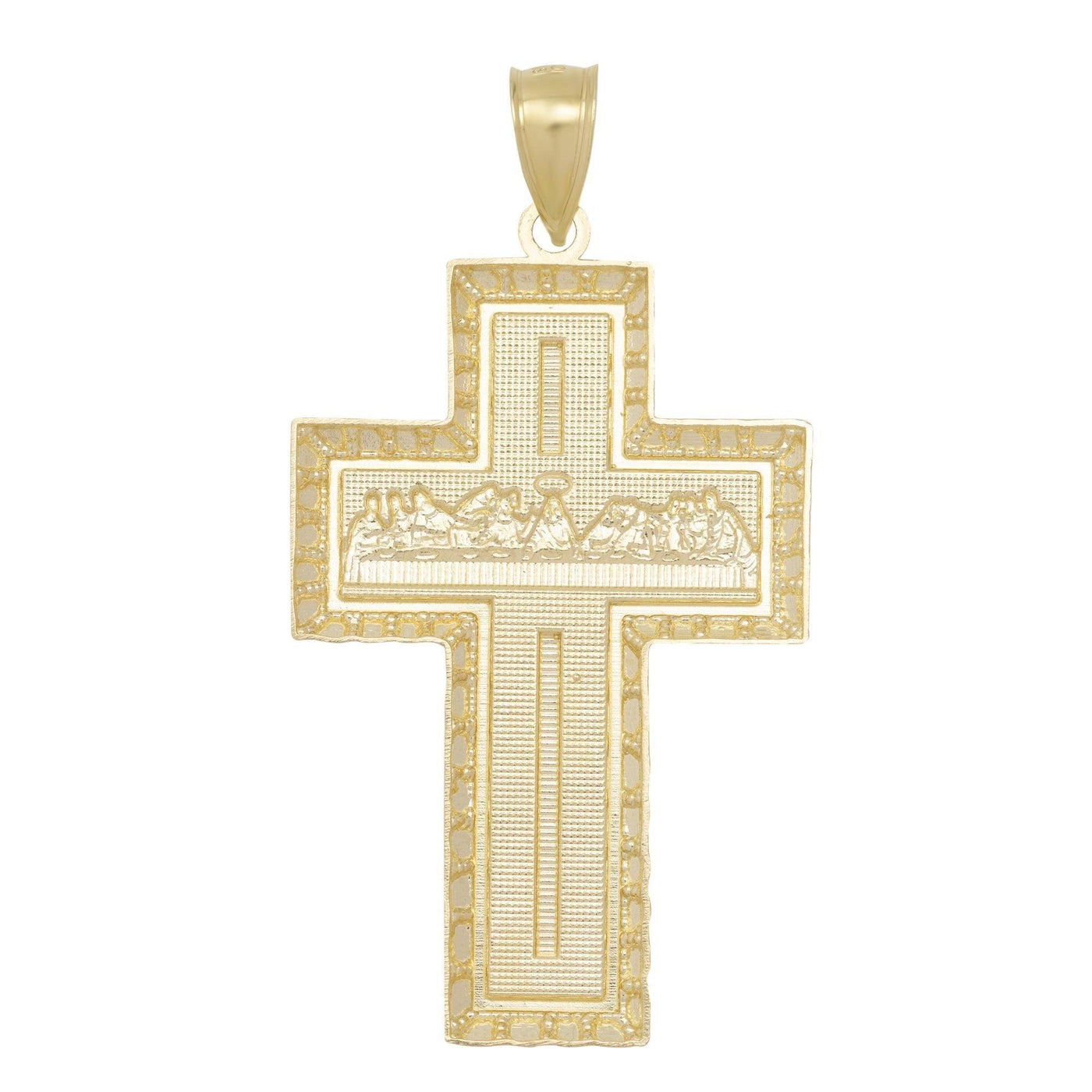 3 3/4" Last Supper Nugget Cross Pendant Solid 10K Yellow Gold - bayamjewelry