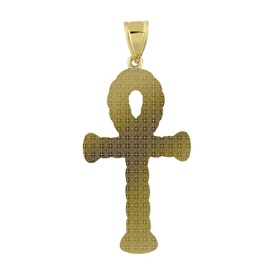 3.5" Huge Ankh Cross Jesus Pendant Charm Diamond Cut 10K Yellow Gold - bayamjewelry