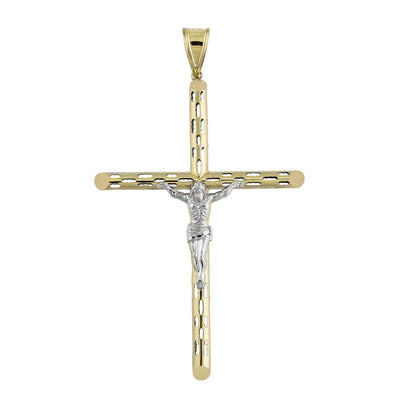 3.5" Huge Jesus Christ Crucifix Cross Pendant Charm 10K Yellow Gold - bayamjewelry