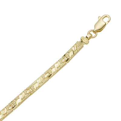3.5mm Nugget Textured Rectangle Edge Link Bracelet 10K Yellow Gold - bayamjewelry