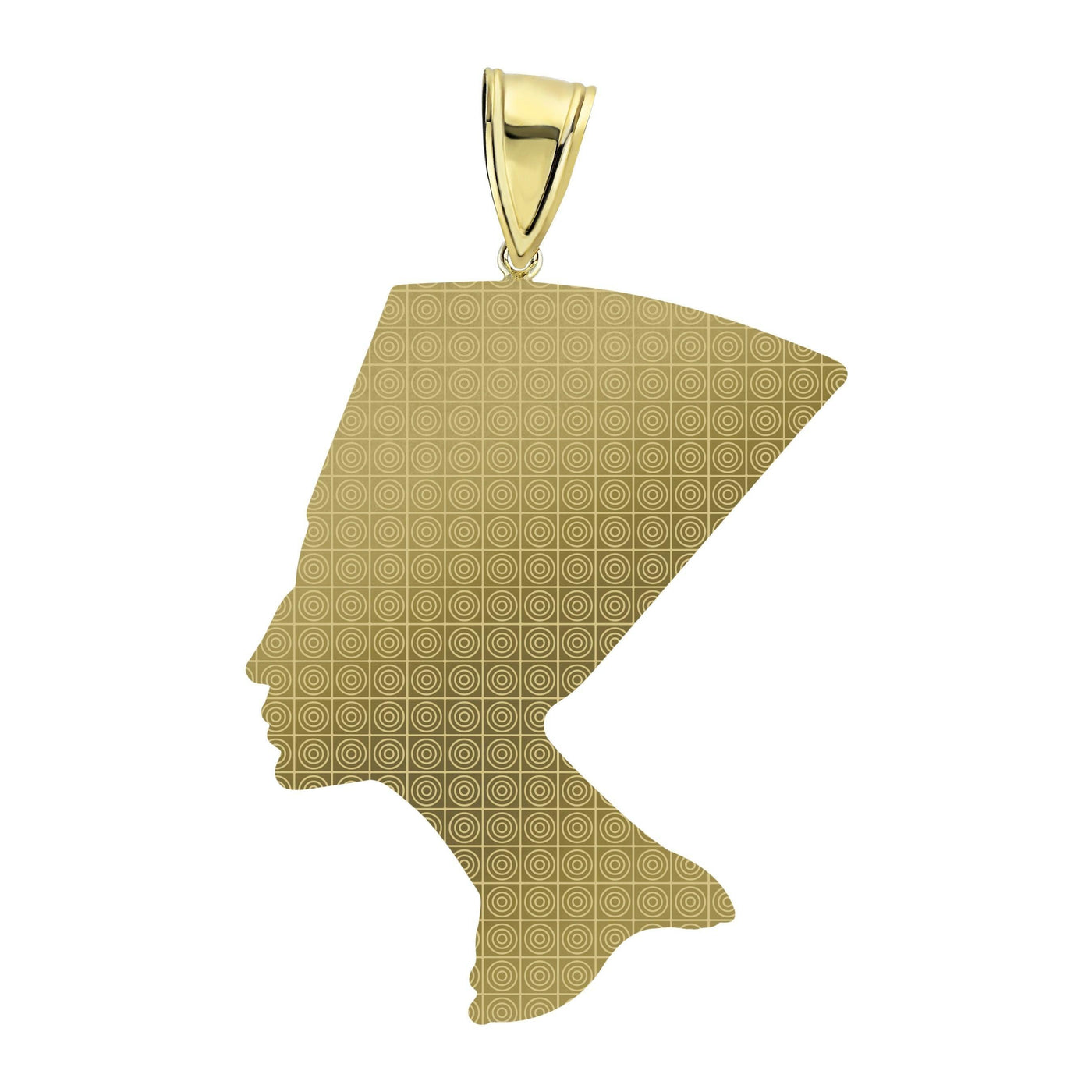 3" Egyptian Queen Nefertiti Head Diamond Cut Pendant 10K Yellow Gold - bayamjewelry