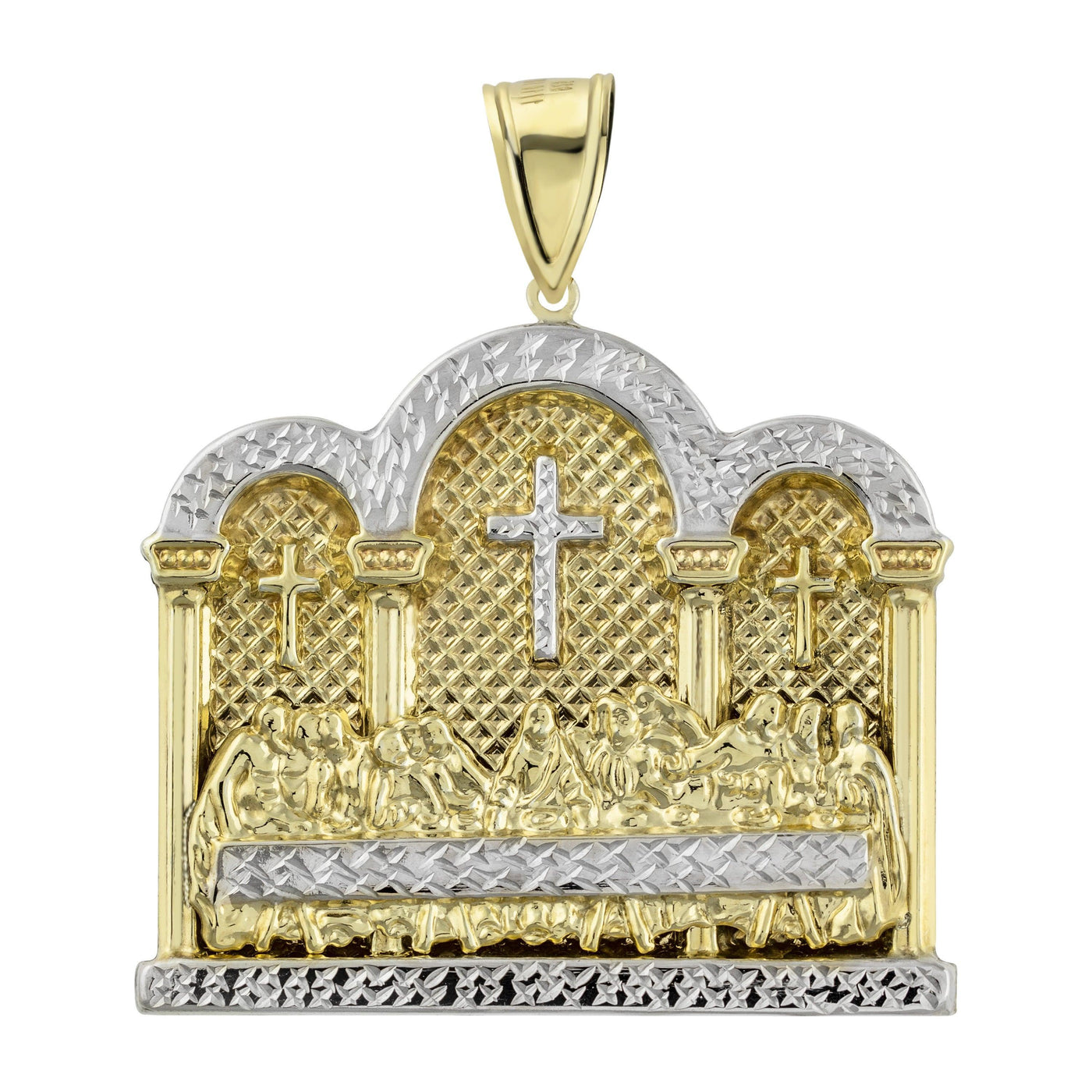 3" Men's Huge Diamond Cut Last Supper Charm Pendant 10K Yellow Gold - bayamjewelry