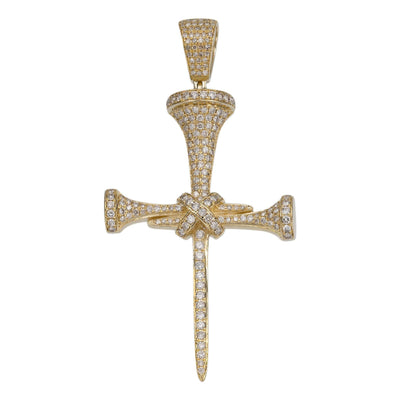 3" Screw Nail Cross Diamond Pendant 3.35ct 14K Yellow Gold - bayamjewelry