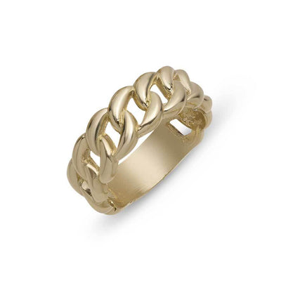 Women's Shiny Cuban Chain Ring 10K Yellow Gold