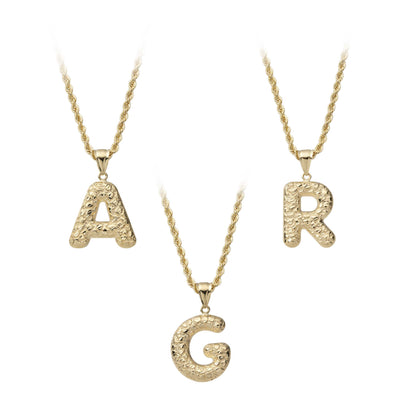 1 3/8" Nugget Design Bubble Initial Letter Necklace 10K Yellow Gold