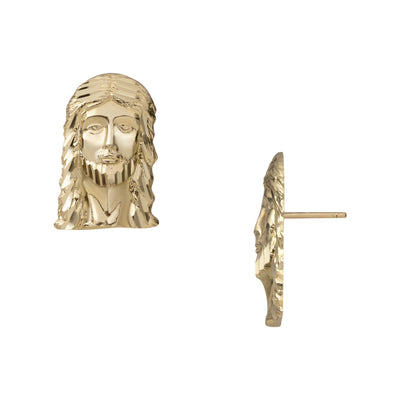 3/4" Diamond-Cut Jesus Stud Earrings Real 10K Yellow Gold
