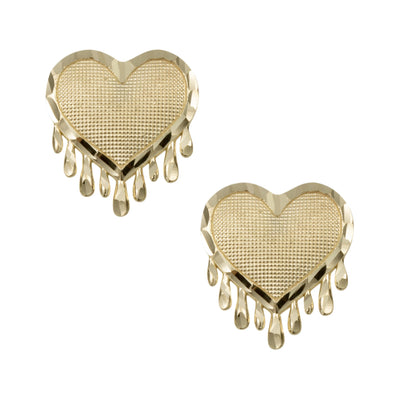 3/4" Diamond-Cut Dripping Heart Stud Earrings Solid 10K Yellow Gold - bayamjewelry