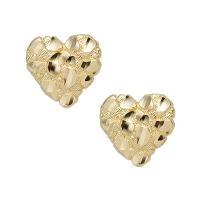 3/4" Heart Shaped Nugget Textured Stud Earrings Solid 10K Yellow Gold - bayamjewelry