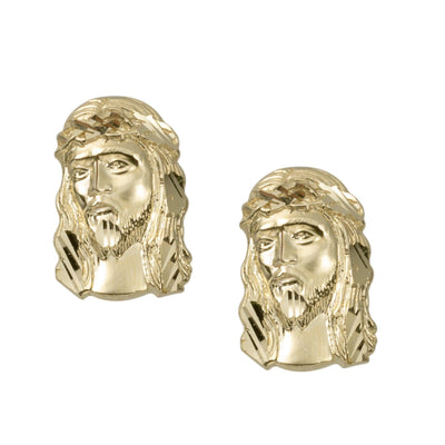 3/4" Jesus Head Diamond Cut Stud Earrings Solid 10K Yellow Gold - bayamjewelry