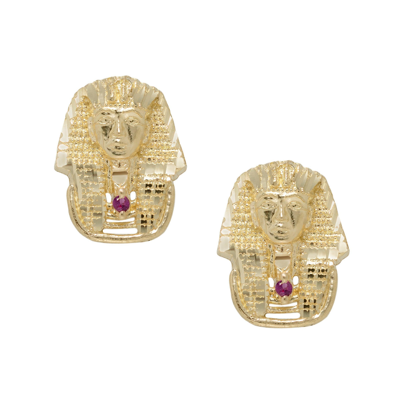 3/4" Pharaoh Egyptian King Ruby Stud Earrings Solid 10K Yellow Gold - bayamjewelry