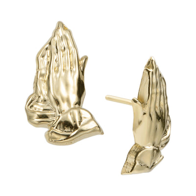 3/4" Polished Praying Hands Stud Earrings 10K Solid Yellow Gold - bayamjewelry