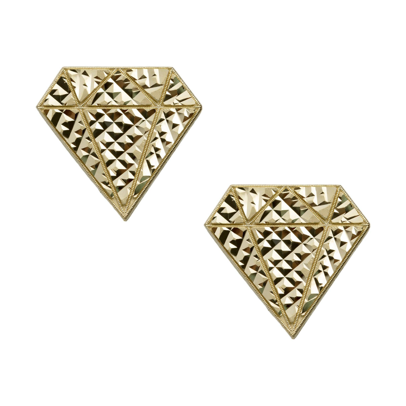 3/4" Textured Diamond Shaped Stud Earrings Solid 10K Yellow Gold - bayamjewelry