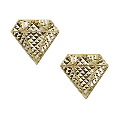 3/4" Textured Diamond Shaped Stud Earrings Solid 10K Yellow Gold - bayamjewelry
