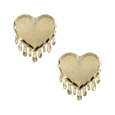 3/4" Women's Diamond-Cut Dripping Heart Stud Earrings Solid 10K Yellow Gold - bayamjewelry